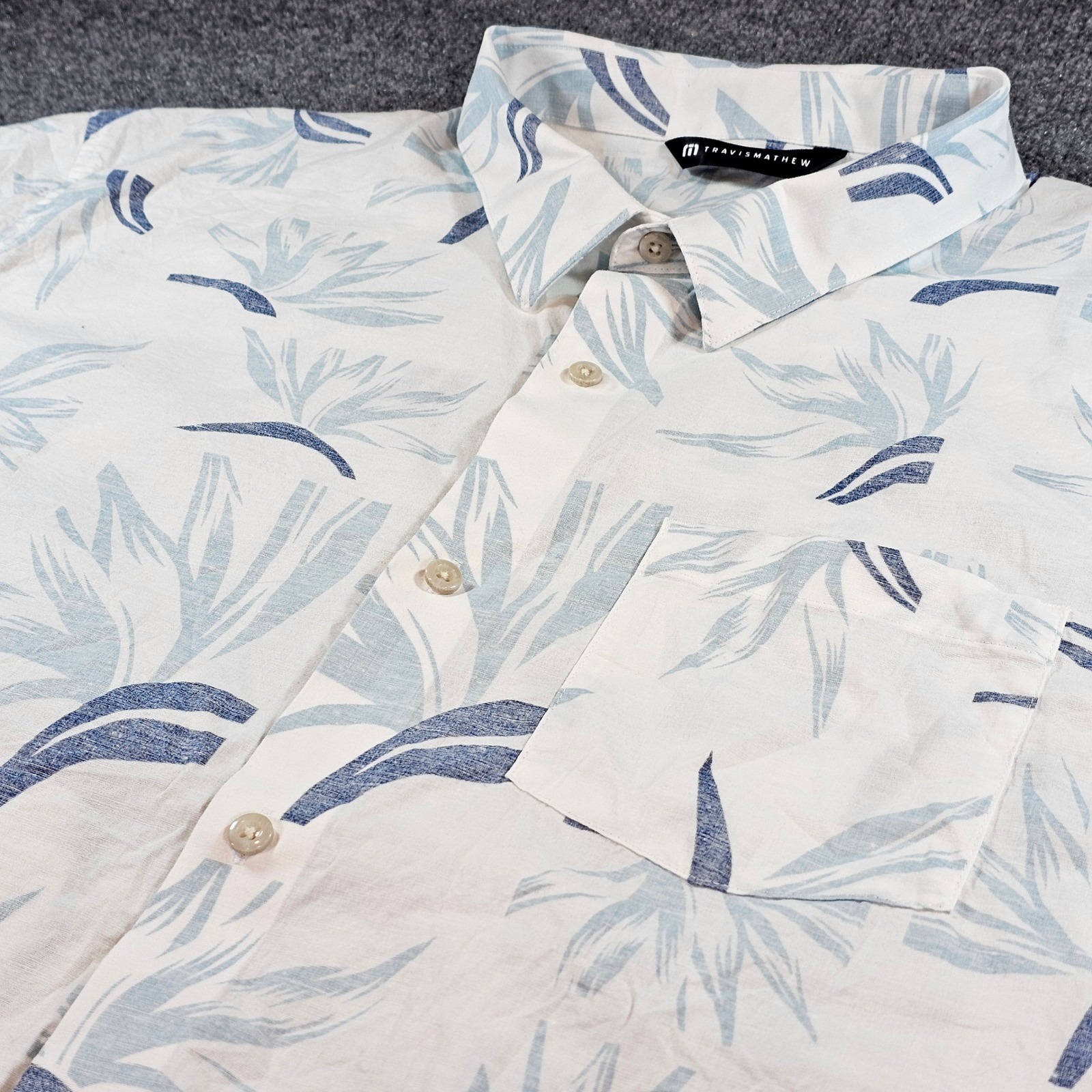 Travismathew King Air Mens Xxl Blue White Tropical Leaf Button Up Shirt 1maa275